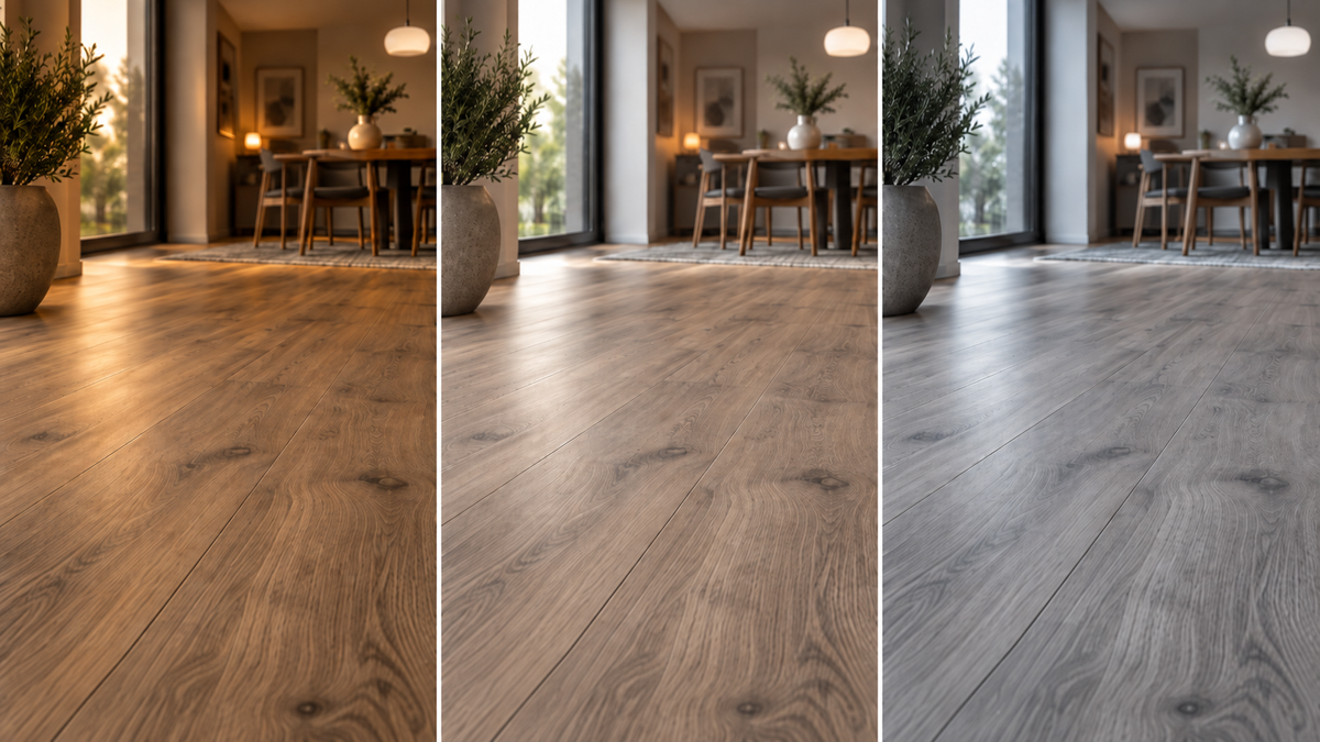 Uzorci laminatnih podova u različitim svjetlosnim uvjetima